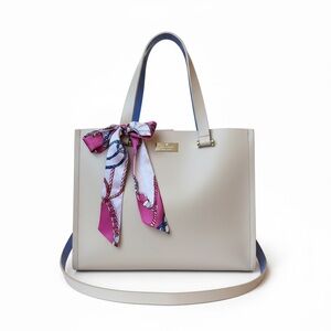 Kate Spade Arbour Hill Kyra Leather Tote Bag in Cream Color with Blue Interior
